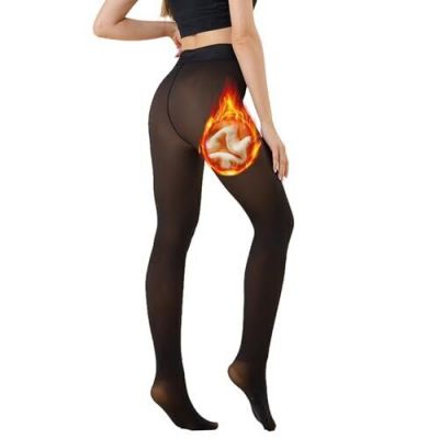 Fleece Lined Tights-Women Fake Translucent High Waist Warm Medium Black