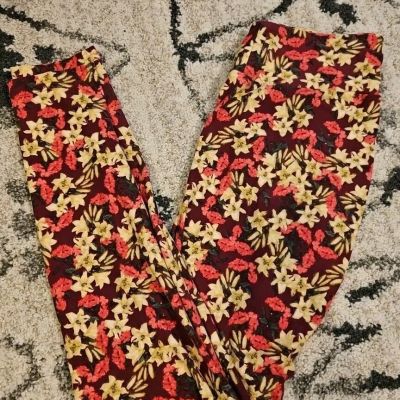 Red Yellow Floral Lularoe Leggings OS