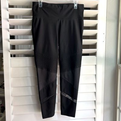 Xersion black moto leggings sheer band fitted large w slit pocket Large