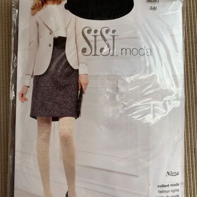 SISI MODA Nero Black Nizza Fashion Opaque Tights Size 3-M Made In Italy