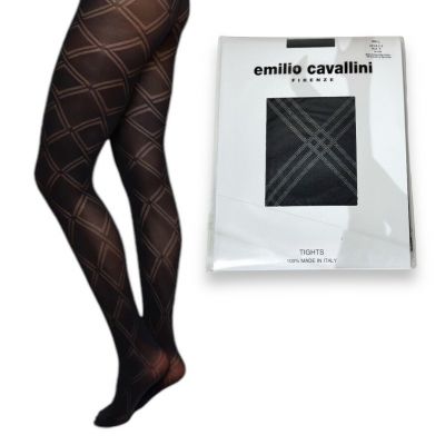 NWT Emilio Cavallini Large Diamond Black Opaque Tights Sz.M-L 70 DEN