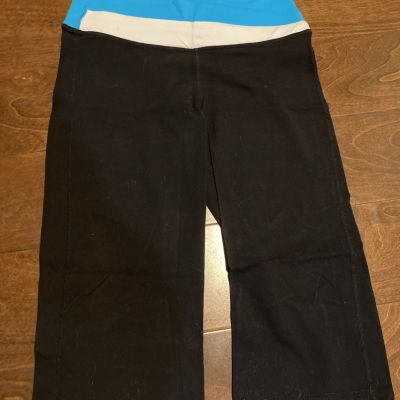 Lululemon Crop Capri Leggings Black Blue White Crossover Waist Size 4