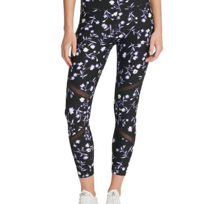 DKNY Women’s Sport Printed Mesh-Trimmed Leggings (Bright Blue, XS)