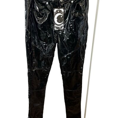 KILLSTAR Black Gloss Vegan Leather Pants SZ M NEW Dagger Goth Witchy Cat Woman