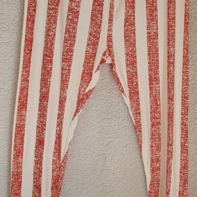 Womens Leggings Pants Size TC2 Plus LuLaRoe Red White Striped Sueded