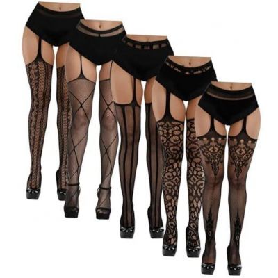 Plus Size Fishnet Stockings, Fishnet Tights Thigh One Size Black 03(5 Pairs)