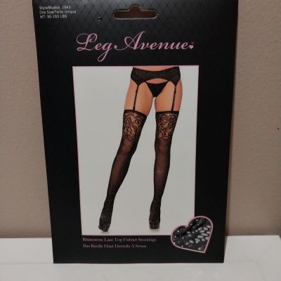 Leg Avenue Rhinestone Lace Top Fishnet Stockings 1945 One Size Brand New