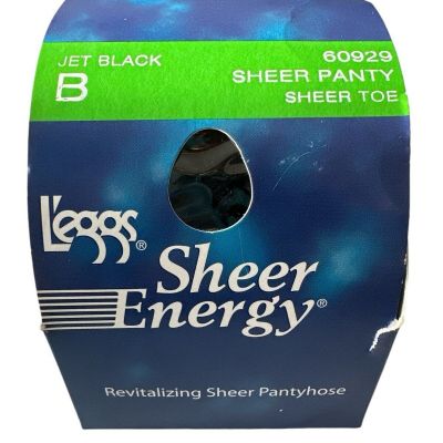 Vintage Leggs Pantyhose Size B Sheer Energy Jet Black Sheer Panty Sheer Toe NEW