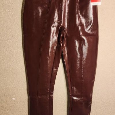 SPANX Faux Patent Leather Liquid Gloss Leggings Ruby Size Small