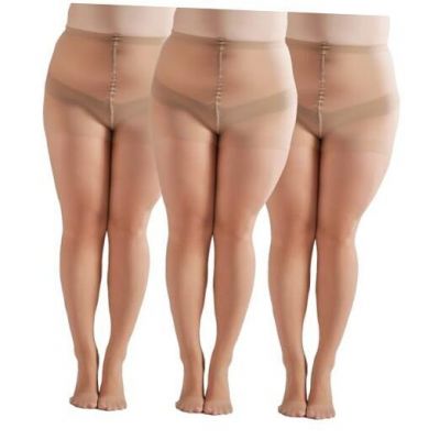 3 Pairs Plus Size Women’s Sheer Tights 20D High Waist 3X-Large Plus Nude