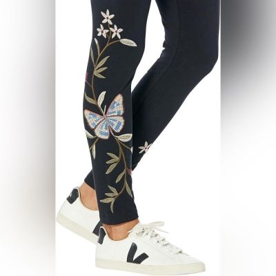 Johnny Was Penelope Black Stretch Embroidered Leggings Butterfly Floral Boho 2X