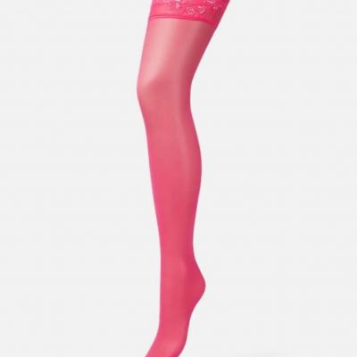 NWT Versace Runway Pink Lace Trim Thigh High Stretch Sheer Stocking Socks M $450