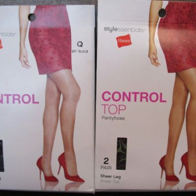 Hanes 4 Pairs Style Essentials Control Top Sheer Leg Pantyhose Off Black Size Q