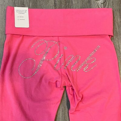 XXL VICTORIA SECRET PINK Carmine Rose Bling Cotton Foldover Flare Legging 2XL