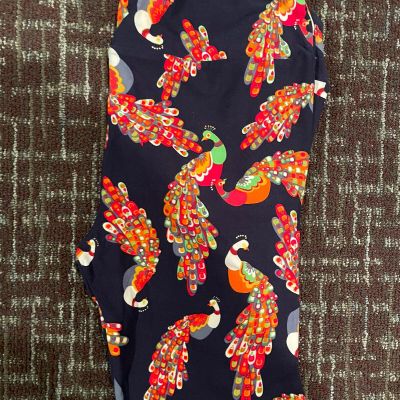 Lularoe Bright Peacock  TC Leggings Vintage Print Bird  HTF No Longer Available