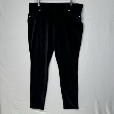 MIXIT Leggings XL Soft Corduroy Pull On Black Stretchy Long Faux Front Pockets