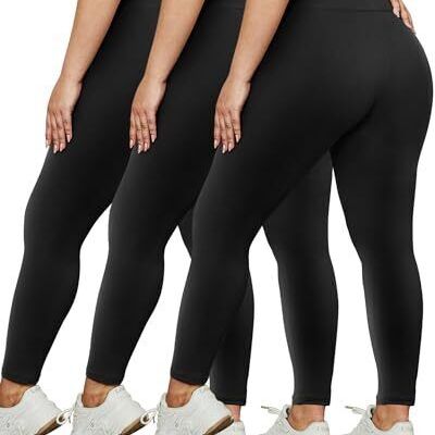 3 Pack Plus Size Leggings for Women(X 3X-Large Plus 26inch Black/ Black/ Black