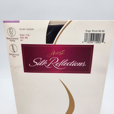 Hanes Silk Reflections Silky Sheer Pantyhose 716 Size AB Jet Black Non Control