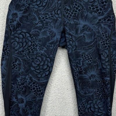 Lululemon Pants Womens 4 Black Blue Allover Floral Print Cropped Legging Pull On