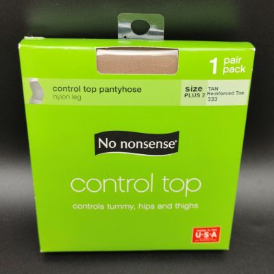 No Nonsense Control Top Pantyhose Tan Size D Plus 2 Reinforced Toe #333