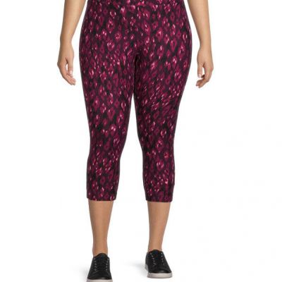 Terra and Sky Cheetah Pink High Rise Capri Leggings 2X (20W-22W) ) NWT