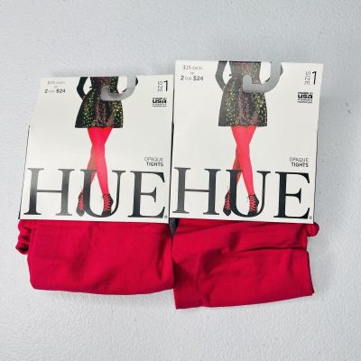 NEW HUE Tulip Pink Opaque Tights Non-Control Top Size 1- 2 Pair Pack