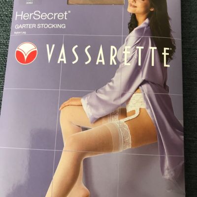 New Vassarette Her Secret Lace Bands Nylon Garter Stockings 3060 Nude sz med