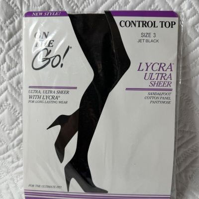 On the Go Ultra Sheer w/ Lycra Control Top Size 3 Pantyhose Nylon Stockings