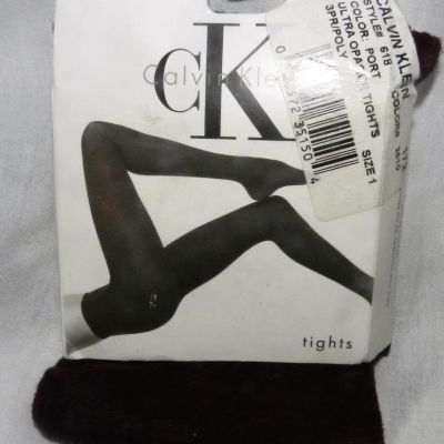 New Calvin Klein Ultra Opaque Tights Color: Port Size 1