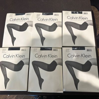 CALVIN KLEIN Pantyhose Black Size D Control Top Lot 6 Pairs Hosiery Matte Sheer