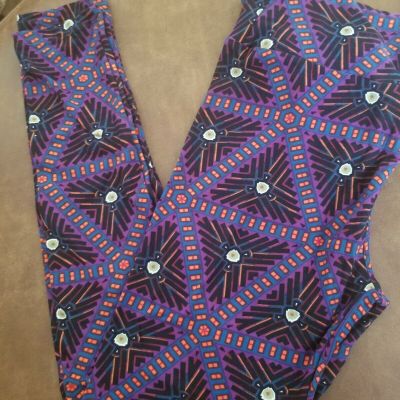 LuLaRoe Leggings TC, Abstract Red/Purple/Blue with Black background, NEW