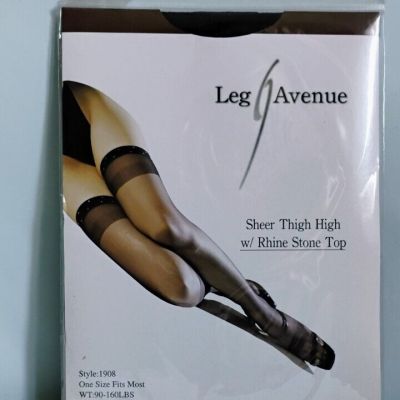 Leg Avenue 1908 Black Sheer Thigh Hi with Rhinestone Top One Size