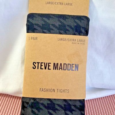 Steve Madden Houndstooth Fashion Tights Legwear Black Sz Large / XL