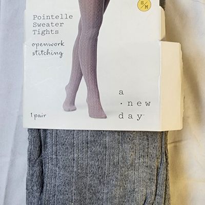 New A New Day Women's Gray Pointelle Sweater Tights Openwork Stitching Size S/M