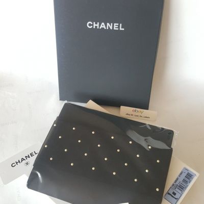 NWT CHANEL Runway Pearl Embellishd Black Tights Pantyhose Nylons Large Stockings