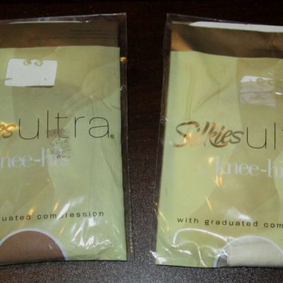 Silkies Ultra Knee-Hi Reg Off White & Nude Lot of 2 Knee-Highs Compression