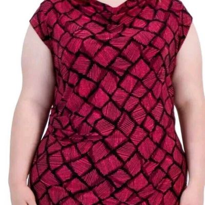 Anne Klein Plus Size Printed Cap-Sleeve Cowlneck Blouse - Amaranth Multi SZ 2X