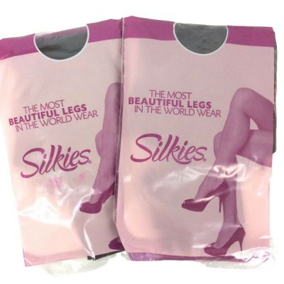 Silkies Ultra Soft Pantyhose 2 Pair Womens Size Large Off Black Control Top