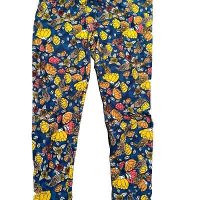 LuLaRoe Leggings Blue With Orange Pink And Yellow Flowers Size TC2