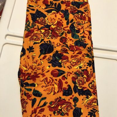 LuLaRoe TC Leggings Orange Vibrant Rose Beauty floral vintage Bright Fall NWT