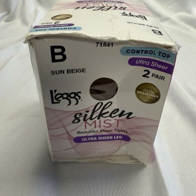 Leggs Silken Mist Pantyhose 2 Pack Size B Sun Beige New In Package