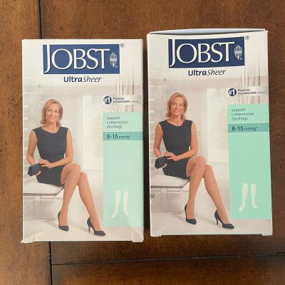 New Jobst 2 Pair 7-9 Ultra Sheer 8-15 mmHg Knee High CT Stockings #119233