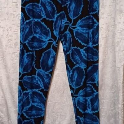 Womens Blue Leaf Leggings Plus Size 14-22