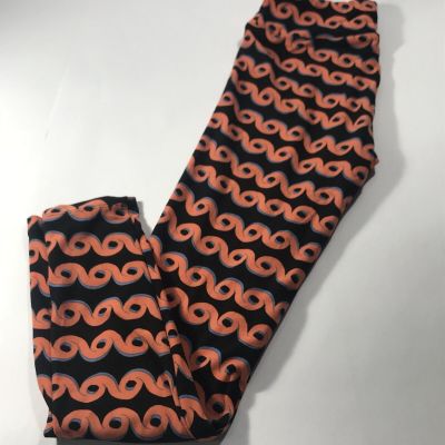 Lularoe OS Leggings Orange Navy Blue Circle Waves Rope Rare Stretchy Pants