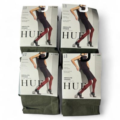 HUE Womens Absolute Opaque Luxe Tights Size 1 Army Green 4 Pair Pack New