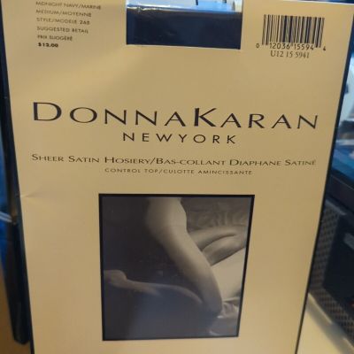 DONNA KARAN NEW YORK Hosiery Sheer Control Top Midnight Navy Marine Med Vintage