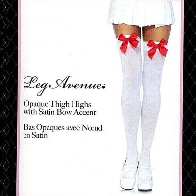 Opaque Thigh High Stockings Red Satin Bows Adult One Size Leg Avenue 6255