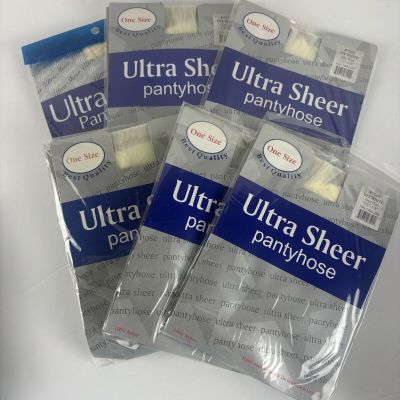 6 Packs of Ultra Sheer Pantyhose in Off-White 100perc Nylon One Size