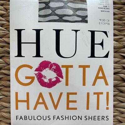 HUE Sheer Tights Size 1 Ocean Ripples Black and Nude Blush | OPEN BOX