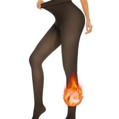 Fleece Lined Tights Women Winter, Black Warm Medium Black Translucent 220g